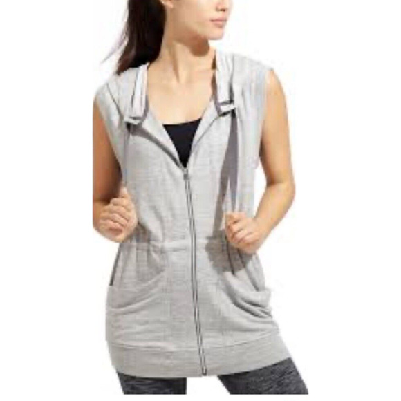 Athleta Lotus Vest Sleeveless Drawstring Hoodie‎ French Terry Grey Size Small - Picture 1 of 11